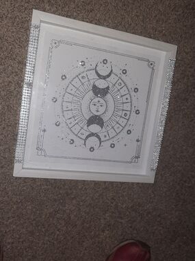 Celestial Moon Phase Wall Art - White Frame with Silver Glitter